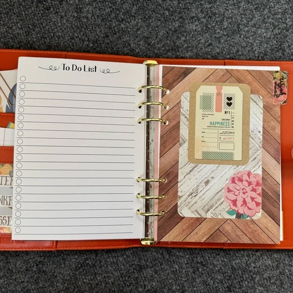 Vibrant Orange Leather Journal with Gold Rings - Picture 7 of 16